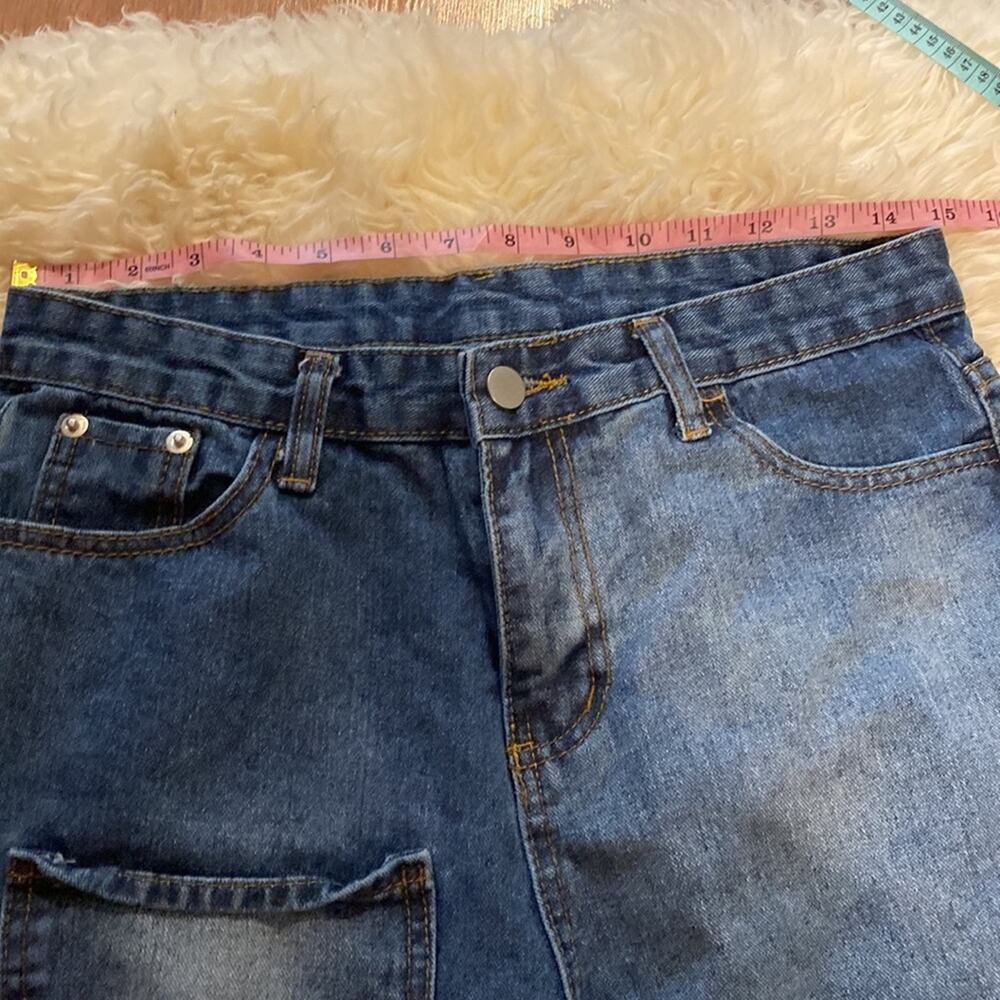 Funky Reworked Spliced Raw Hem Straight Leg High Rise Women’s Denim Jeans - Picture 8 of 12